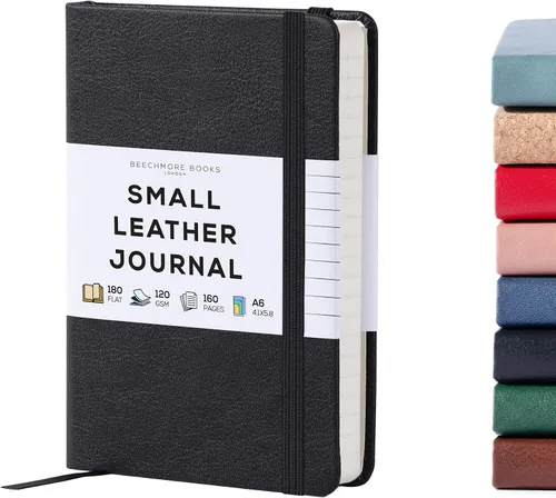 Miniatura 20 de BEECHMORE BOOKS Cuaderno rayado, 5.8 x 8.3 pulgadas, páginas rayadas A5, 160 páginas, diarios de cuero de tapa dura para mujeres, hombres, escritura
