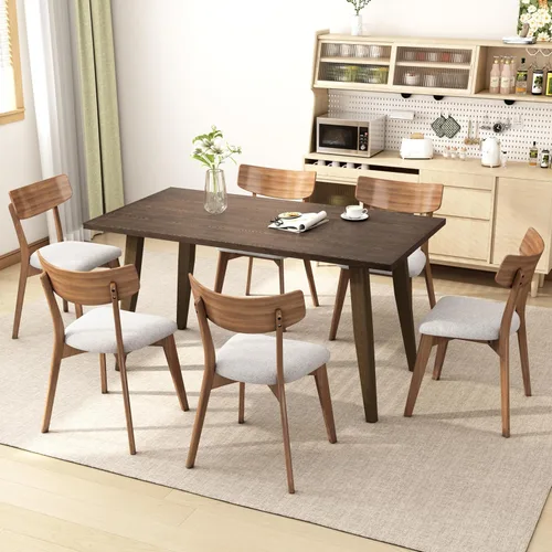 Miniatura 9 de Dining Chairs Set of 2, Mid Century Modern Dining Chairs with Curved Backrest and Wood Legs, Walnut Finished Frame Upholstered Dining Room Chairs