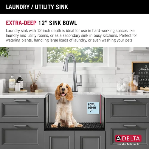 Miniatura 3 de DELTA FAUCET Delta Lenta 953034-24SL-SS - Fregadero de cocina de acero inoxidable calibre 16 de 24 pulgadas con accesorios, color satinado