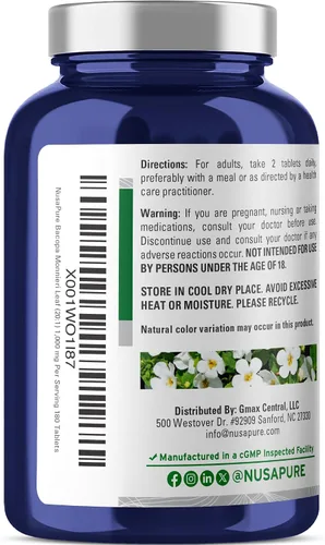 Miniatura 3 de NusaPure Bacopa Leaf Monnieri Capsules, 1000 mg, 180 tabletas (sin OMG, veganas)