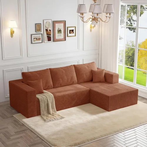 Miniatura 43 de Sofá otomano modular de pana de 28 pulgadas sin hueso, sofá otomano seccional para sala de estar, color beige