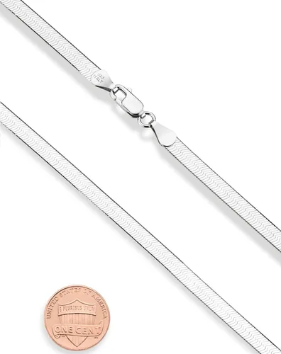 Miniatura 2 de Miabella 925 Sterling Silver Italian Solid 4.5mm Flexible Flat Herringbone Chain Necklace Women, Made in Italy