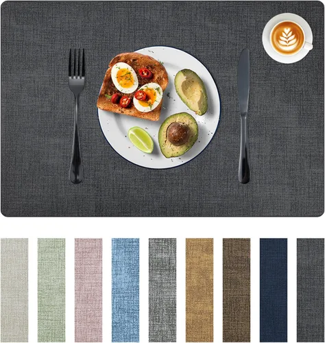 Miniatura 10 de Juego de 6 manteles individuales de cuero sintético resistentes al calor, alfombrillas de mesa impermeables, a prueba de aceite, limpiables