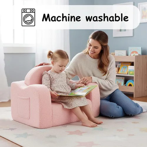 Miniatura 8 de Tiita Silla para niños, sillas plegables cómodas para niños, sofá de felpa 2 en 1 para niños, sillón con reposabrazos de bebé, sofá a tumbona, sofás