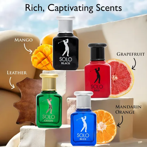 Miniatura 9 de NovoGlow Solo - Juego de 4 fragancias pequeñas para hombre, EDP, Solo rojo, azul, negro y verde, combinación de aromas amaderados, cítricos