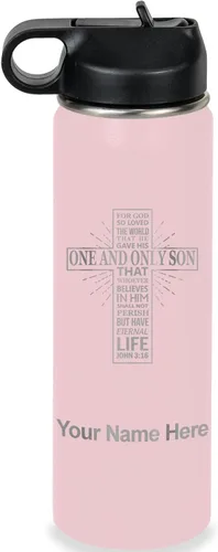 Miniatura 26 de LaserGram Botella de agua personalizada, versículo bíblico John 3-16, acero inoxidable de doble pared aislada al vacío con popote superior, regalo