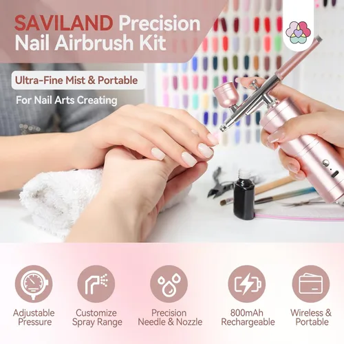 Miniatura 4 de SAVILAND Kit de aerógrafo superestable: Aerógrafo de precisión de 25 PSI para recargar uñas Pistola de aerógrafo de doble modo Boquilla de 0.012 in
