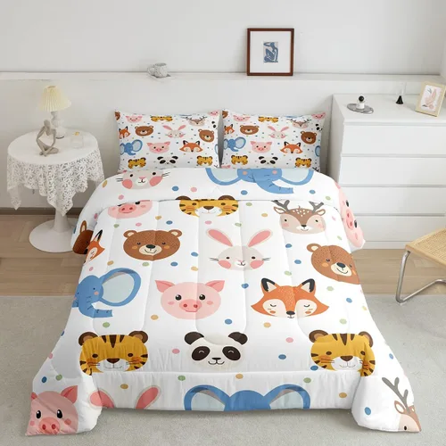Miniatura 2 de Feelyou Juego de edredón de animales de zoológico, tamaño individual, juego de ropa de cama de animales de dibujos animados para niños, niñas