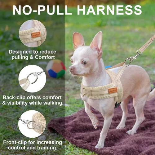 Miniatura 5 de BEAUTYZOO Arnés para Perros Pequeños, Juego de Arnés y Correa sin Tirones, Arnés de Chaleco para Cachorros Suave a Prueba de Escapes con Manija