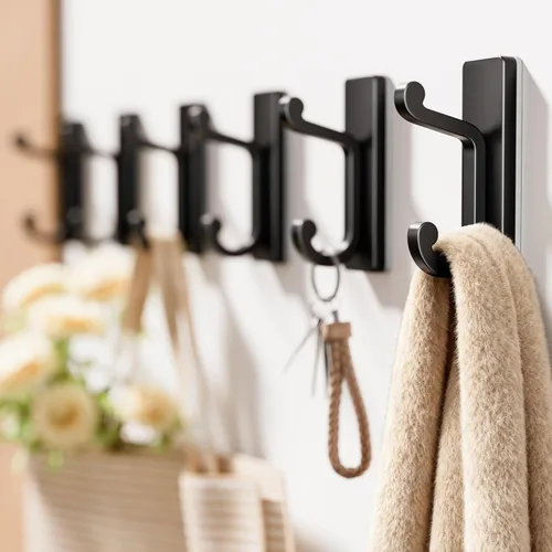 Miniatura 2 de Paquete de 6 ganchos negros autoadhesivos para pared, ganchos adhesivos para ropa, toallas, batas, llaves, bolso, mochila, ganchos resistentes