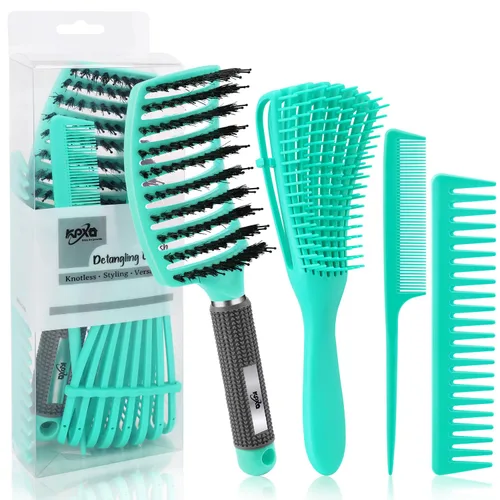 Miniatura 9 de 4 piezas de juego de cepillo para cabello rizado para adultos y niños húmedos o secos, cepillo desenredante para cabello 3/4ABC con peine de dientes