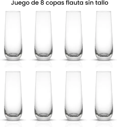 Miniatura 3 de JoyJolt Milo Copas de Champán Sin Tallo Juego de 8 Copas de Cristal. Flauta de Vino Prosecco de 9.5oz, Copas de Mimosa, Juego de Copas de Cóctel