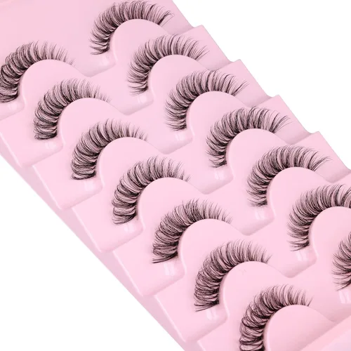 Miniatura 3 de JIMIRE Pestañas de aspecto natural con banda transparente, semi-onduladas, cortas, postizas, esponjosas, 3D, para ojo de gato, pestañas de 13 mm