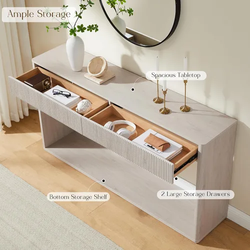 Miniatura 5 de OKD Mesa consola acanalada de 63 pulgadas para entrada, mesa de entrada moderna con 2 cajones grandes, mesa de sofá larga detrás del sofá para sala