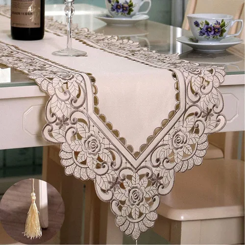 Miniatura 12 de LeLehome - Mantel de encaje bordado con flores color café