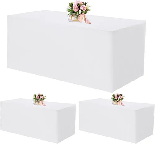 Miniatura 21 de Paquete de 2 manteles ajustables de 48 x 30 pulgadas, manteles rectangulares para mesas de 4 pies, mantel de tela de poliéster lavable para fiestas