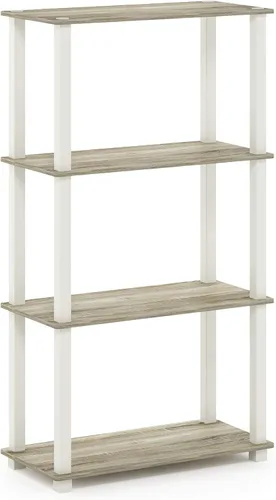 Miniatura 4 de Furinno Turn-N-Tube - Estantería de exhibición multiuso, de 4 niveles, con tubos cuadrados, color roble Sonoma y blanco Sonoma Oak/Blanco