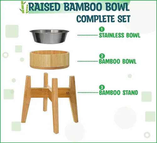 Miniatura 8 de Cuencos elevados para perros para razas grandes, soporte elevado de bambú (15 pulgadas de alto) con plato de acero inoxidable, adecuado