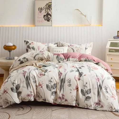 Miniatura 8 de OAITE - Juego de funda de edredón de 100% algodón con patrón de hojas, juego de ropa de cama suave que incluye 3 piezas