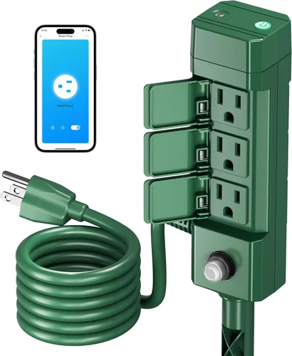 HBN Enchufe inteligente para exteriores, impermeable, WiFi, temporizador de salida al aire libre con 6 tomas de tierra, control remoto y control de