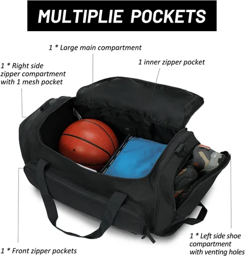 Miniatura 2 de MIER Bolsa de lona grande para hombre, bolsa de gimnasio con compartimento para zapatos, 60L