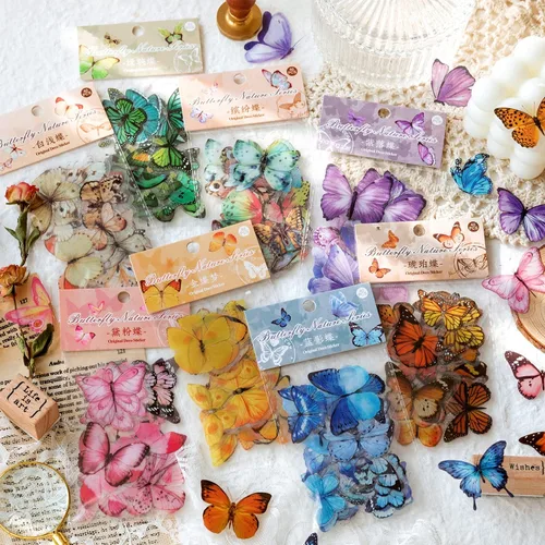 Miniatura 2 de Knaid Juego de calcomanías de mariposa (320 piezas) transparentes y coloridas mariposas de resina, calcomanías para la naturaleza, suministros