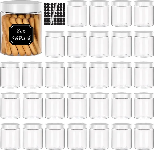 Miniatura 8 de Paquete de 40 tarros de plástico con tapas negras de 6 onzas, recipientes redondos de plástico de 6 onzas, tarros de cosméticos transparentes