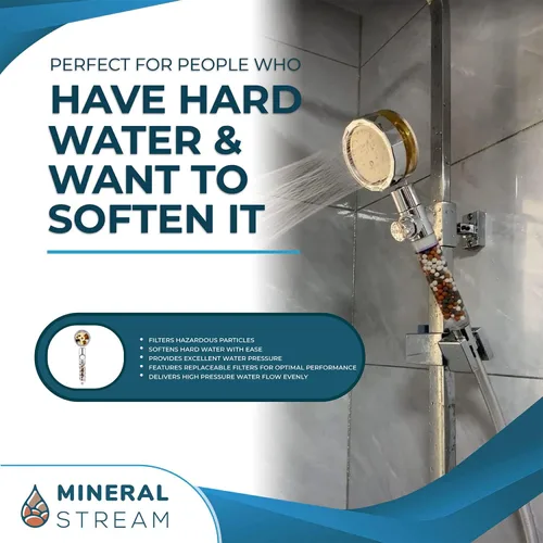 Miniatura 2 de MineralStream - Cabezal de ducha de mano de alta presión Turbo con piedras minerales para filtración, perfecto para cabello seco y piel, cabezal