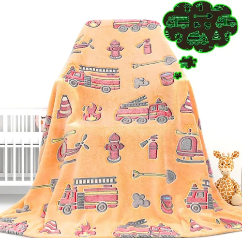 Miniatura 9 de Gdindff Bonita manta infantil que brilla en la oscuridad con diseño de dinosaurio para niños, de franela que brilla en la cama, sofá, sofá, manta