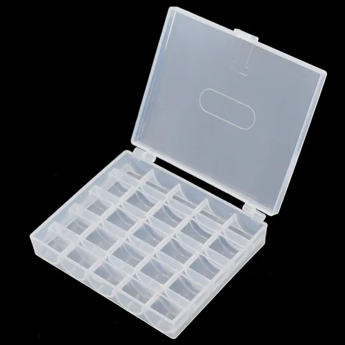 Miniatura 5 de Caja de canillas, organizador de canillas en caja de plástico transparente con 25 ranuras para bobinas vacías, caja de almacenamiento de plástico