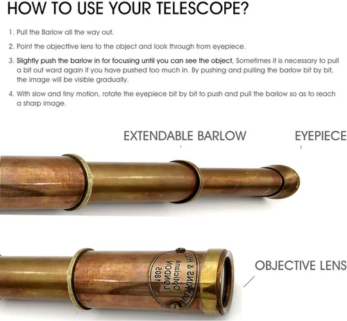 Miniatura 7 de Telescopio de cristal espía de latón náutico con caja de madera, telescopio decorativo monocular plegable pirata con óptica de vidrio para regalo