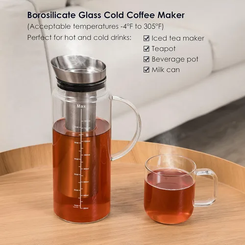 Miniatura 6 de Aquach Cafetera de Café Frío y Té Helado con Jarra de Frutas - Gran Capacidad de 51 Onzas - con Jarra de Vidrio Duradera/Infusor de Malla Fina