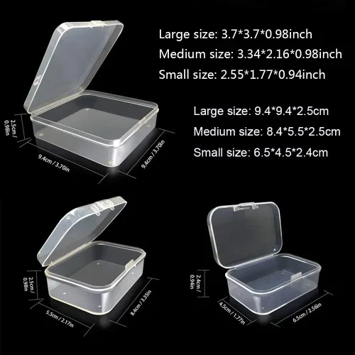 Miniatura 3 de 18 unidades (3 tamaños), caja rectangular de plástico transparente con tapa para artículos, píldoras, hierbas, productos para bebés, cuentas, joyas