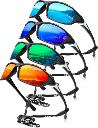 Miniatura 29 de KALIYADI 4 Pack Polarized Sunglasses-Men Sports Sun-glasses: Mens Sunglasses UV Protection for Fishing Driving Cycling A02-negro/azul hielo/rojo