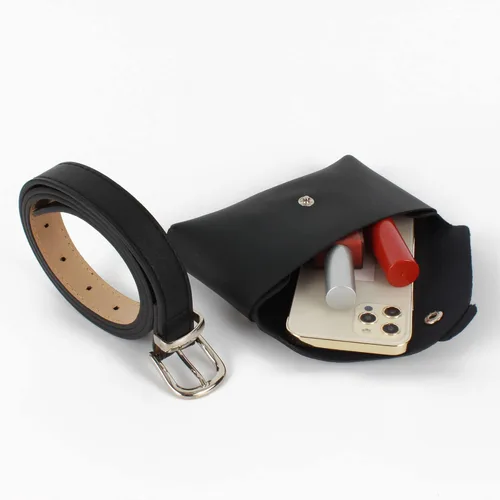 Miniatura 4 de Riñonera con remache punk para mujer, con cinturón, bolsa para teléfono celular, para viajes, entrenamiento, correr, senderismo