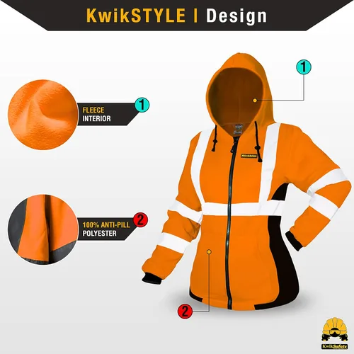 Miniatura 2 de KwikSafety - Charlotte, NC - Sudadera con capucha de seguridad de forro polar para mujer Chaqueta de seguridad Hi Vis para mujer Chaqueta ligera