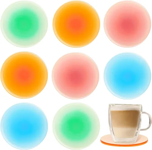 Irenare 8 piezas posavasos acrílicos coloridos de 3.9 pulgadas, lindos posavasos redondos resistentes al calor, soporte antideslizante para mesa