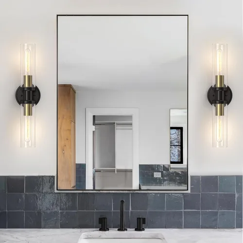 Miniatura 8 de Lámparas de baño de 2 luces negras y doradas, luces de tocador de baño sobre espejo, apliques de pared, iluminación industrial, accesorios
