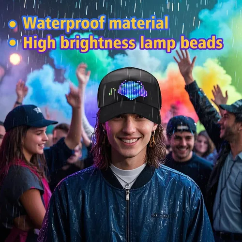 Miniatura 5 de Sombreros LED, pantalla LED, gorras de béisbol con control de aplicación Bluetooth, compatible con texto, patrones, animaciones para fiestas, bares