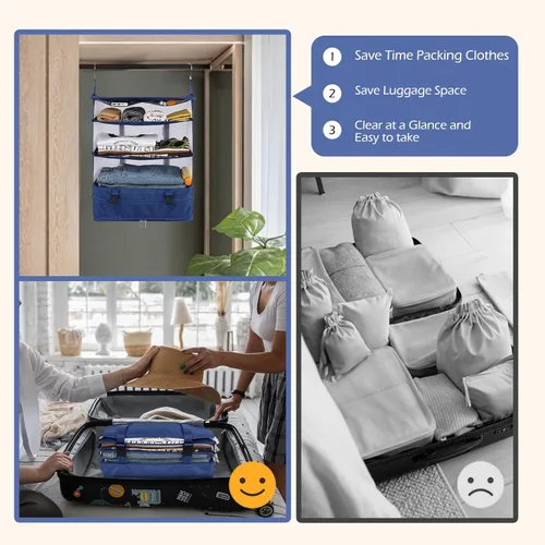 Miniatura 4 de Surblue Bolsa de Almacenamiento Colgante para Armario Plegable de 3 Estantes de Tela Oxford Lavable con 2 Ganchos