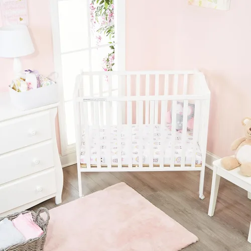 Miniatura 4 de Paquete de 2 sábanas de colchón n Play, 100% algodón percal, suaves, portátiles, para cuna, para niñas con búhos/corazones y diseño rosa sólido