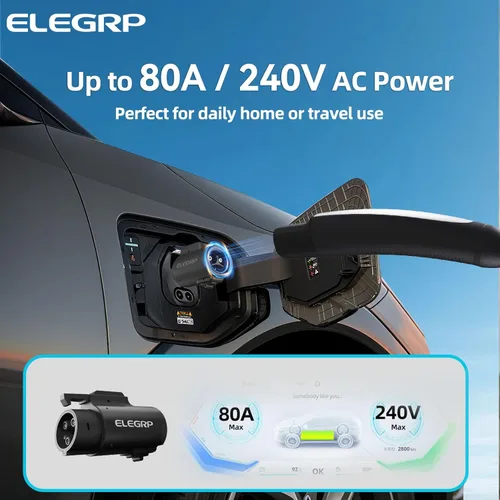 Miniatura 2 de ELEGRP Adaptador de 80 A Tesla a J1772, NACS a J1772 Adaptador de cargador EV para carga de nivel 2, compatible con conector Tesla de alta potencia