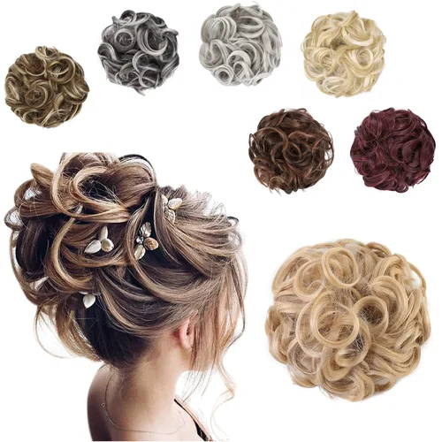 Miniatura 7 de Elaine Extensión de Moño Grande y Desordenado Cabello Rizado Moños Piezas de Cabello para Mujeres Sintético Ondulado Coleteros Grandes Gruesos Punta