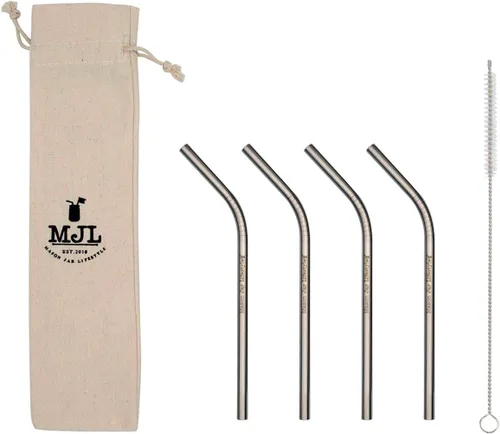 Miniatura 12 de Paquete combinado de pajitas delgadas de acero inoxidable dobladas para tarros Mason (paquete de 6 + cepillo de limpieza + bolsa de tela)