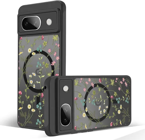Miniatura 49 de Funda magnética para Google Pixel 10A [Compatible con MagSafe] Funda con patrón floral de flores negras para mujeres y niñas, con borde de TPU Rama