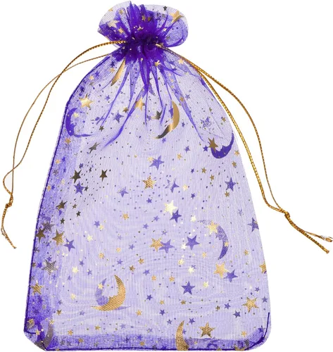 Miniatura 11 de MECCANIXITY Bolsa de organza de 3.5 x 5 pulgadas, bolsas de malla transparente de luna y estrella, bolsas de regalo con cordón, bolsa de regalo