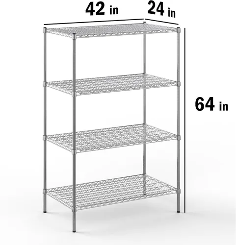 Miniatura 8 de Kit de estantería de alambre cromado de 4 niveles de 24 pulgadas de profundidad x 42 pulgadas de ancho x 64 pulgadas de alto Unidad de estante