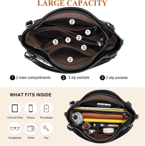 Miniatura 29 de Over Earth Genuine Leather Purses for Women Large Hobo Bags Lady Shoulder Handbags with Detachable Strap
