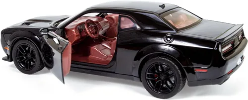 Miniatura 4 de All Star Toys 2018 Challenger SRT Hellcat Widebody Negro con interior rojo 1/24 Modelo de Diecast Motormax 79350 Edición Exclusiva