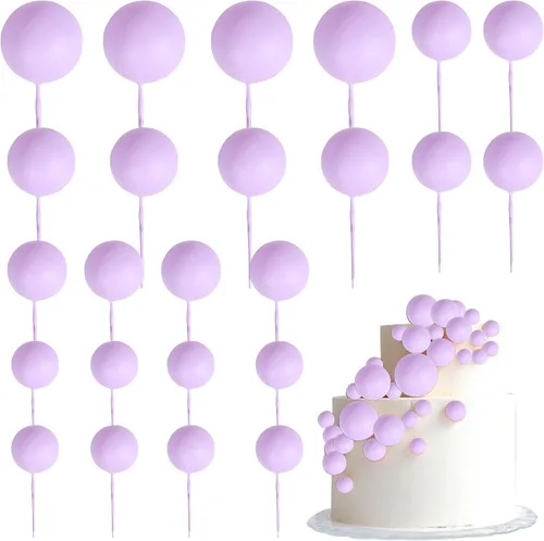 Miniatura 23 de 24 piezas de adornos para pastel con bolas, adornos para cupcakes, bolas de espuma con forma de pastel, púas de pastel con forma de bola, globos